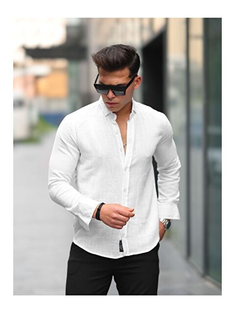 Comstar Erkek A Kalite Keten Slim Fit Uzun Kol Gömlek