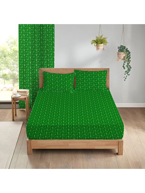 Evmila Çiçek Desenli Baskılı 180x200 Çift Kişilik Lastikli Çarşaf Seti Yeşil - S000291117-23173