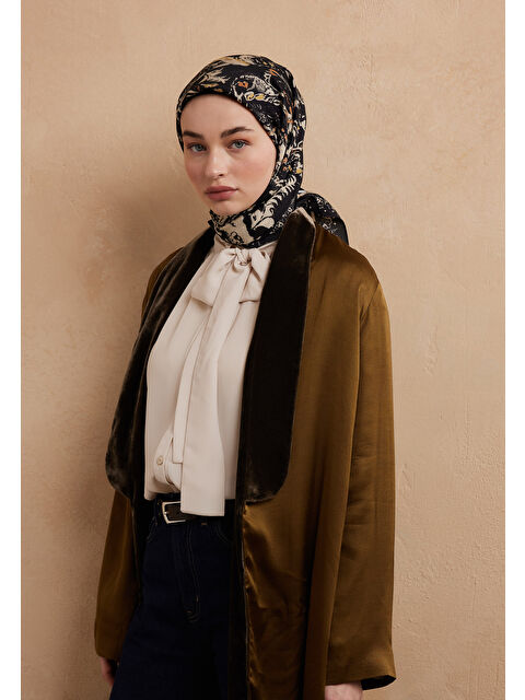 Fresh Scarfs Floral Paısley Desen Pamuk İpek Eşarp Siyah - S000423270-19351