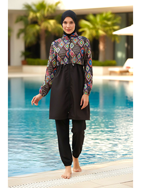 SEBOTEKS Hızlı Kuruyan Paraşüt Kumaş Büyük Beden Tam Kapalı Tesettür Mayo 22155