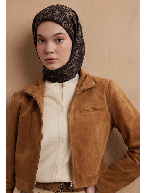 Fresh Scarfs Fressıa Desen Pamuk İpek Eşarp Kahve - S000423217-28102