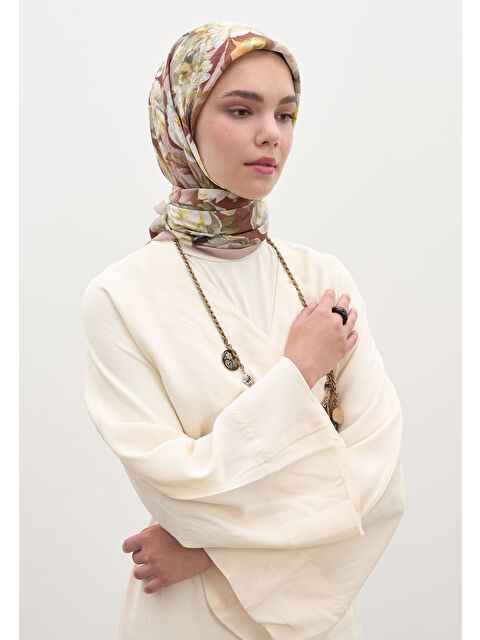 Fresh Scarfs Lotus Desen Pamuklu Viskon Eşarp Gülkurusu - S000458572-20028
