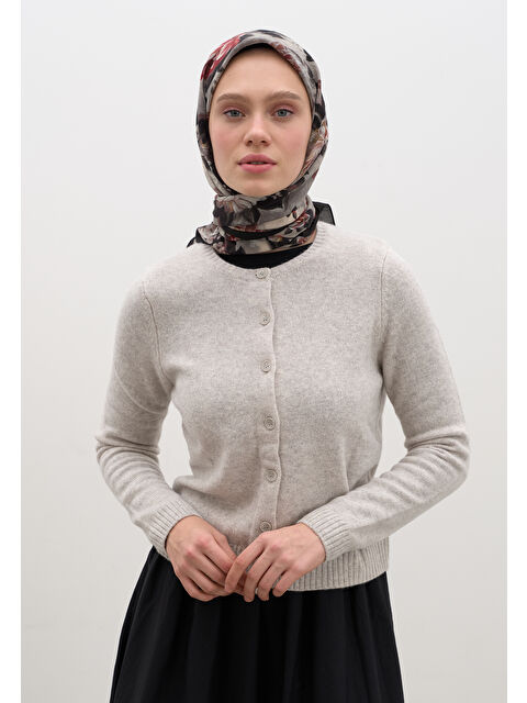 Fresh Scarfs Magnolıa Desen Pamuklu Viskon Eşarp Siyah - S000458598-19351