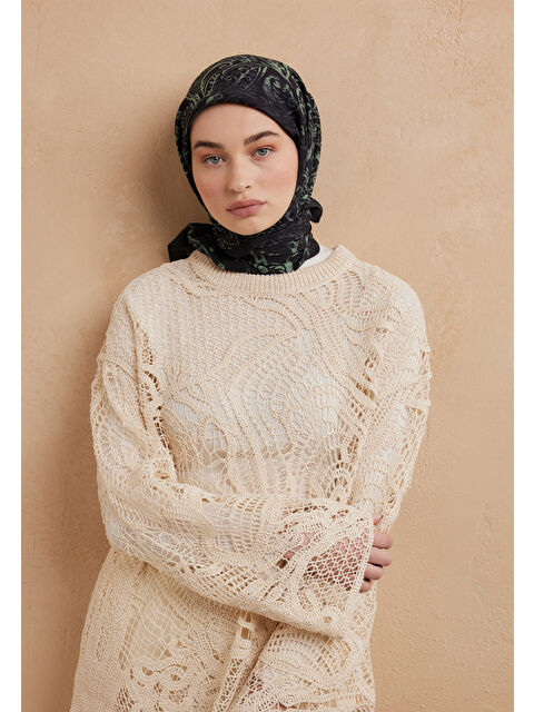 Fresh Scarfs Fressıa Desen Pamuk İpek Eşarp Siyah - S000423217-19351