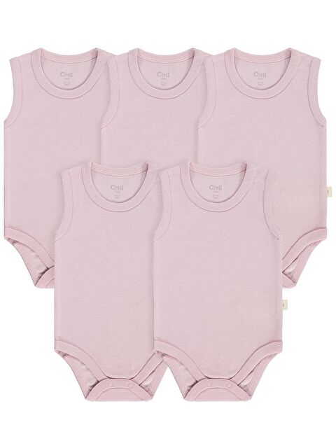 Civil Baby Organik 5 li Sıfır Kol 3-9 Ay Çıtçıtlı Badi - Pembe 6-9 Ay - S000493066-20024