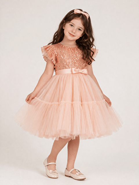 Luggi Baby Pullu Tül Etekli Kız Çocuk Abiye Elbise ve Tacı