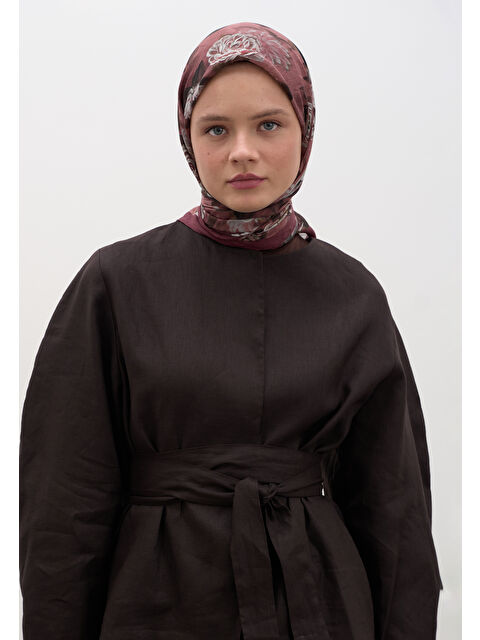 Fresh Scarfs Magnolıa Desen Pamuklu Viskon Eşarp Bordo - S000458598-19951