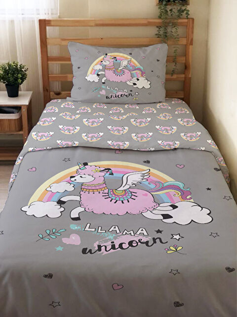 Evmila Lama Desenli Çarşafsız 2 li Takım Baskılı Tek Kişilik Nevresim Takımı 160x220 cm - S000291118-23173