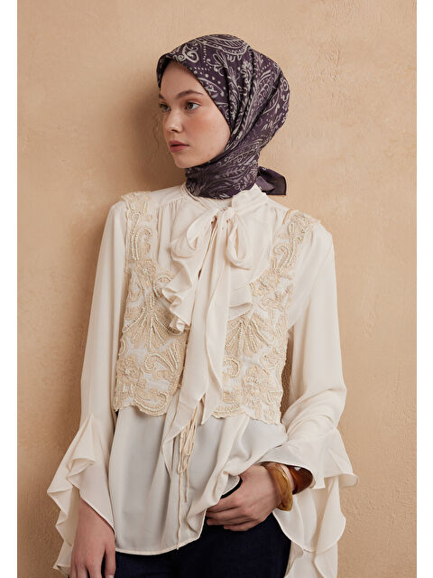 Fresh Scarfs Fressıa Desen Pamuk İpek Eşarp Violet - S000423217-20042