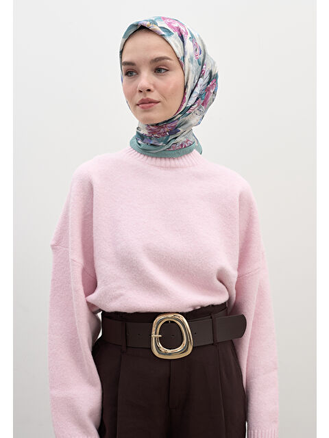 Fresh Scarfs Magnolıa Desen Pamuklu Viskon Eşarp Mavi - S000458598-17234