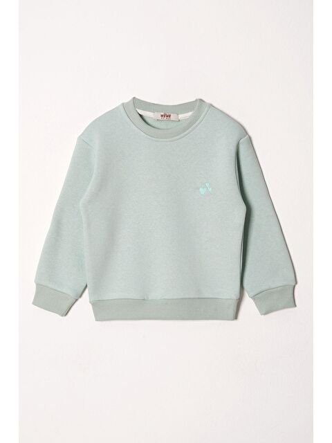 Zepkids Bisiklet Yaka Kalp Nakışlı Şardonlu Kız Çocuk Sweatshirt - S000355480-1180