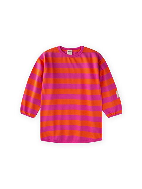CİGİT Triko Çizgili Tunik 4-12 Yaş Turuncu Fuşya - S000493072-20013