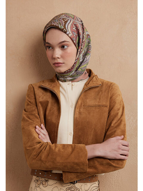 Fresh Scarfs Etnıc Floral Desen Pamuk İpek Eşarp Somon - S000423216-24085