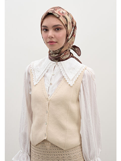 Fresh Scarfs Magnolıa Desen Pamuklu Viskon Eşarp Sıcak Kahve - S000458598-19413