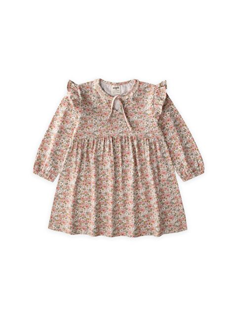 CİGİT Desenli Mevsimlik Elbise 1-7 Yaş Ekru - S000493073-19965