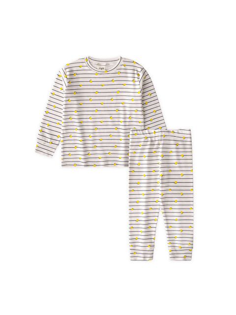 CİGİT Desenli Fitilli Pijama Takım 1-6 Yaş Kırık Beyaz - S000493074-10584