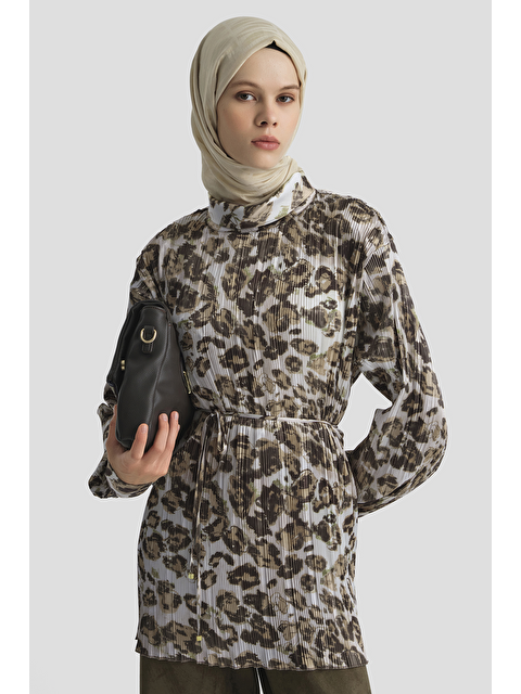 ARMİNE Leopar Desenli Bluz Camel