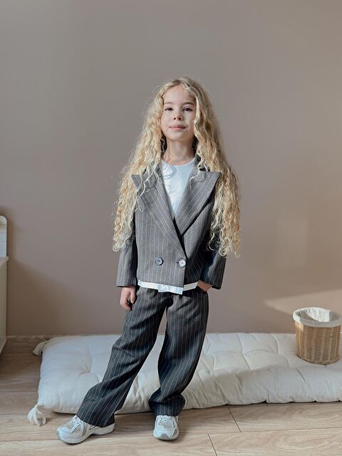 carla10 Kız Çocuk Çizgili Pantolon Ceket Antrasit Alt Üst Takım - S000492745-29666