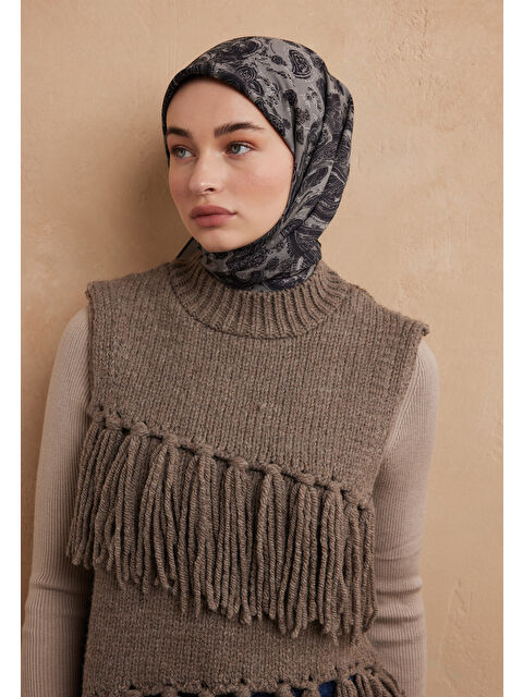 Fresh Scarfs Freda Desen Pamuk İpek Eşarp Duman - S000423275-29666