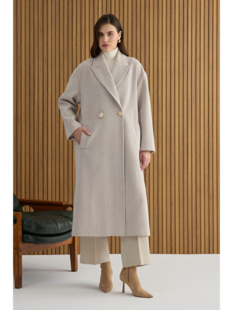 AKER Bej Balıksırtı Desenli Manto - S000494491-19928