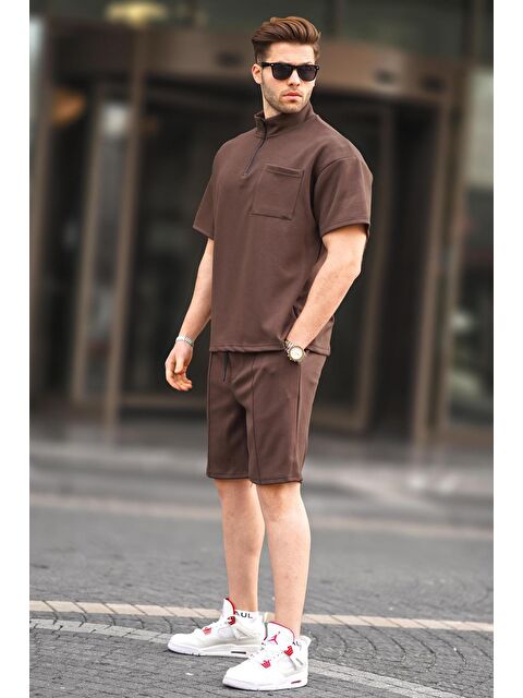 Madmext Kahverengi Desenli Erkek Şort Takımı 5947 - S000156955-19413