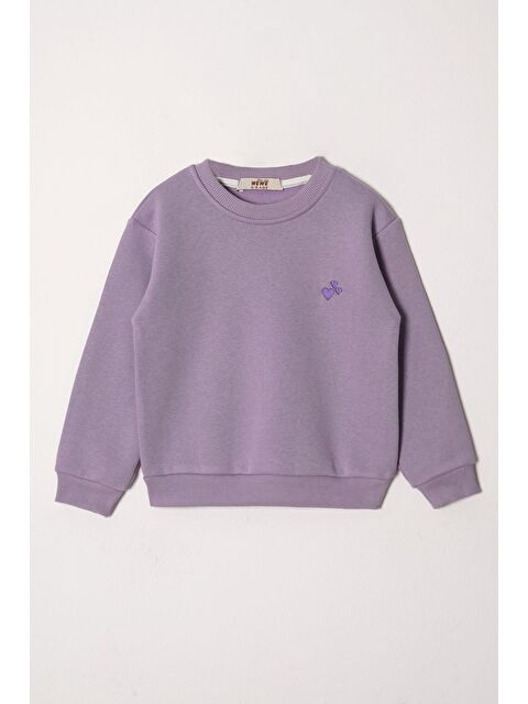 Zepkids Bisiklet Yaka Kalp Nakışlı Şardonlu Kız Çocuk Sweatshirt - S000355480-17878