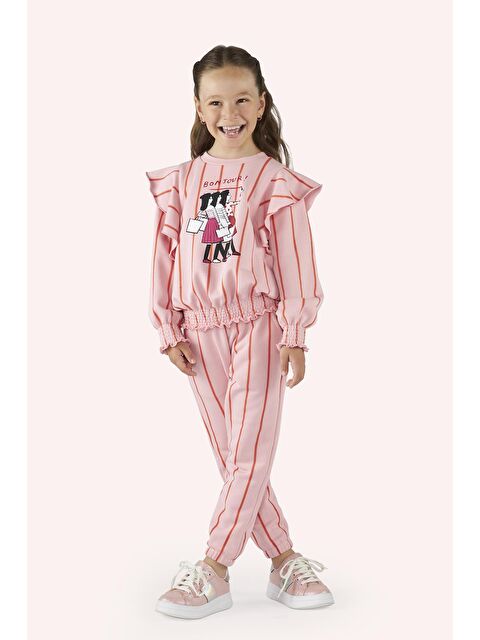 Panço Kız Çocuk Çizgili Sweatshirt Pembe - S000373490-20024