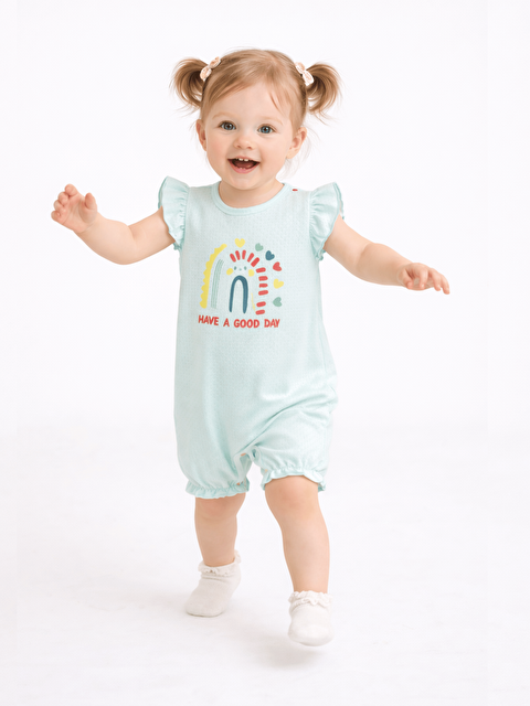 Luggi Baby Bisiklet Yaka Baskılı Kız Bebek Jakarlı Kısa Tulum