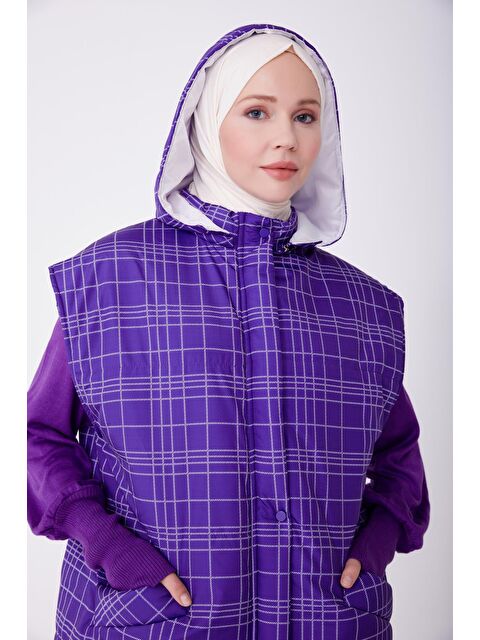 ARMİNE Baskılı Ve Kapitoneli Yelek 22K4001 Morcivert - S000489759-20042