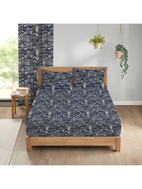 Evmila Modern Desenli Baskılı 180x200 Çift Kişilik Lastikli Çarşaf Seti Siyah - S000291120-23173
