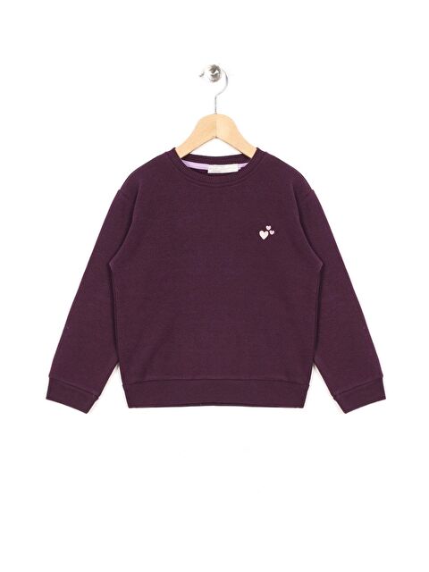 Zepkids Bisiklet Yaka Kalp Nakışlı Şardonlu Kız Çocuk Sweatshirt - S000355480-20036