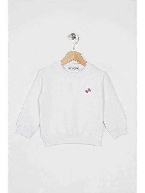 Zepkids Bisiklet Yaka Kalp Nakışlı Şardonlu Kız Çocuk Sweatshirt - S000355480-20063