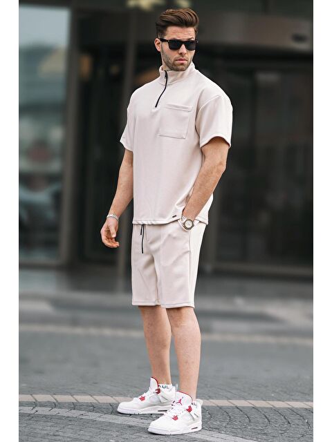 Madmext Bej Desenli Erkek Şort Takımı 5947 - S000156955-19928