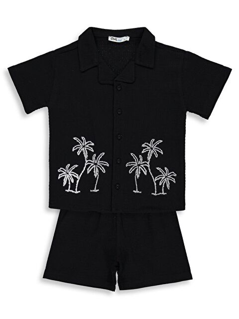 Civil Boys Palmiye Baskılı Kaprili 2-5 Yaş Takım - Siyah