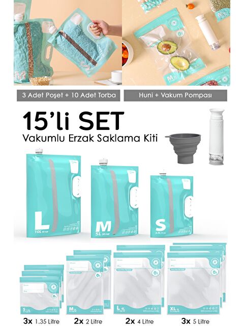 Meleni Home 15 Parça Vaku mlu Saklama Poşeti Seti - S000382941-18194