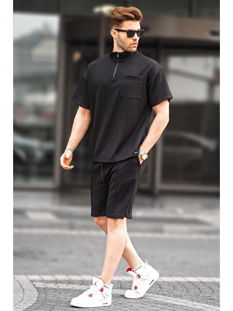 Madmext Siyah Desenli Erkek Şort Takımı 5947 - S000156955-19351