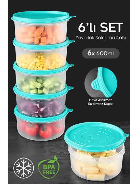 Meleni Home 6'lı Yuvarlak Gıda Saklama Kabı Seti 6x600 ml Yeşil - S000382946-18194