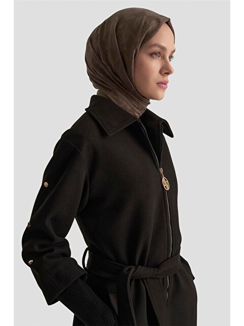 ARMİNE Ribanalı Kaşe Manto 25Kt1709 Siyah - S000490953-19351