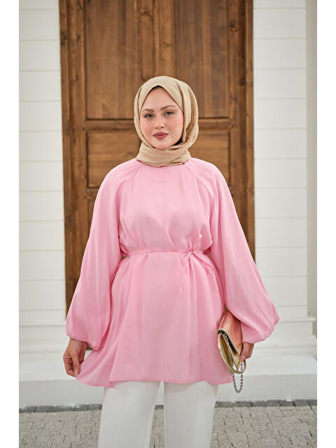 Locco Moda Kadın Bel Bağlamalı Tunik Pembe