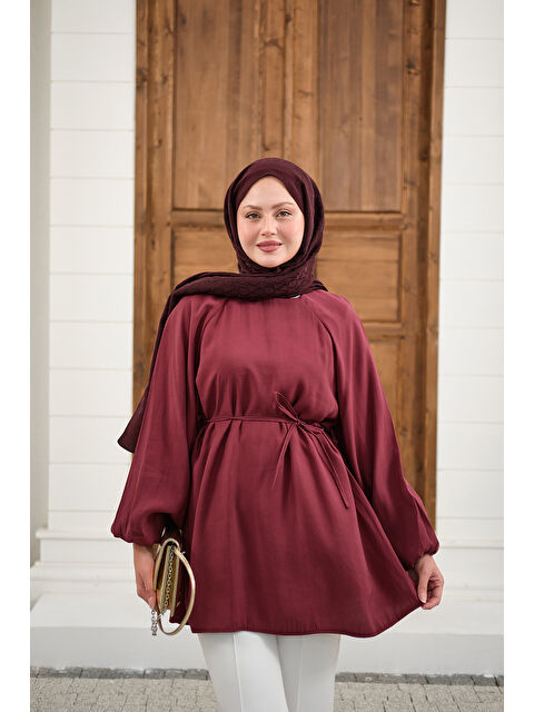 Locco Moda Kadın Bel Bağlamalı Tunik Bordo