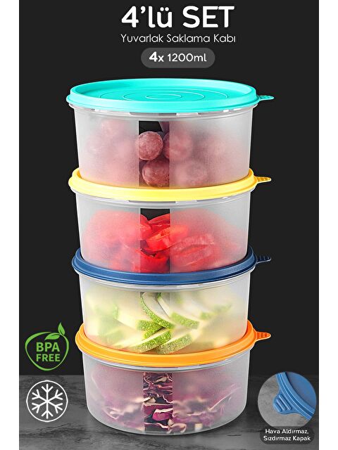Meleni Home 4'lü Yuvarlak Gıda Saklama Kabı Seti 4x1200 ml Renkli - S000382962-23173