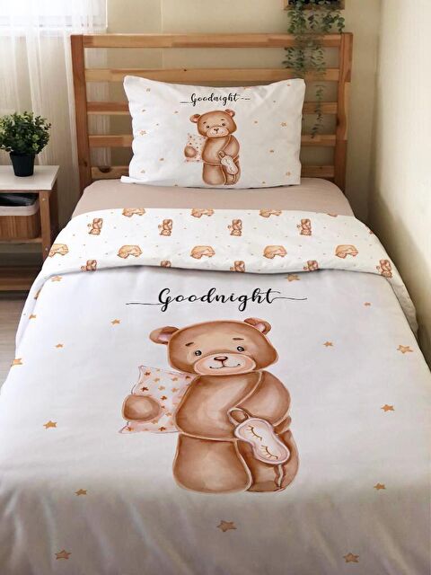 Evmila Çift Taraflı Ayıcık Desenli Çarşafsız 2'li Takım  Tek Kişilik Nevresim Takımı 160x220 Cm - S000123741-23173