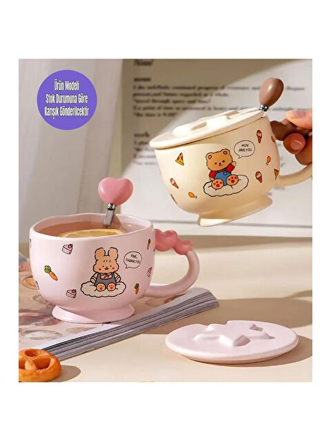 Bam Hediyelik Eşya Sevimli Tavşan Ve Ayı Figürlü Kapaklı Kupa - S000343881-23173