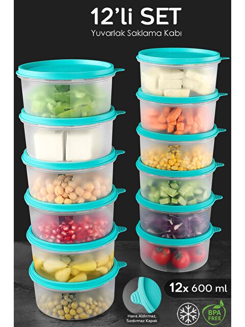 Meleni Home 12'li Yuvarlak Gıda Saklama Kabı Seti 12x600 ml Yeşil - S000382964-18194