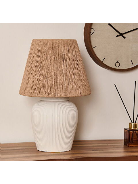 Safir Light Glow Seramik Abajur - Beyaz / Krem - 40x40x25 cm - S000373498-36