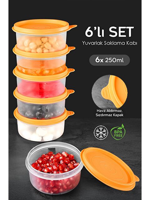 Meleni Home 6'lı Yuvarlak Gıda Saklama Kabı Seti 6x250 ml Turuncu - S000382966-20013