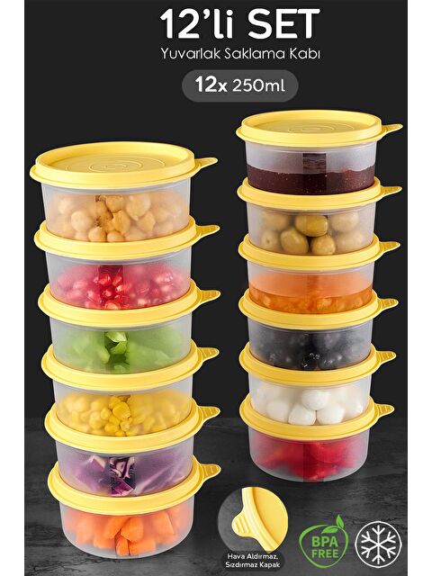 Meleni Home 12'li Yuvarlak Gıda Saklama Kabı Seti 12x250 ml Sarı - S000382971-20072