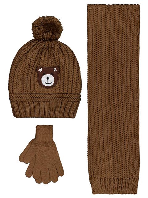 Civil Boys 2-5 Yaş Atkı Bere Eldiven Set - Kahve Standart - S000488769-19413