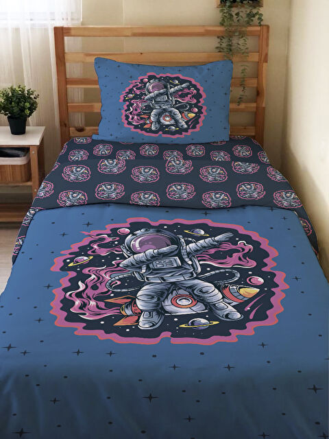 Evmila Astronot Desenli Çarşafsız 2 li Takım Baskılı Tek Kişilik Nevresim Takımı 160x220 cm - S000291125-23173