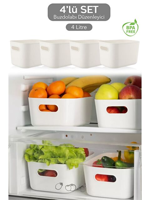 Meleni Home 4'lü Buzdolabı Dolap İçi Düzenleyici Organizer Saklama Kabı Beyaz 4 x 4 Litre - S000382979-20063